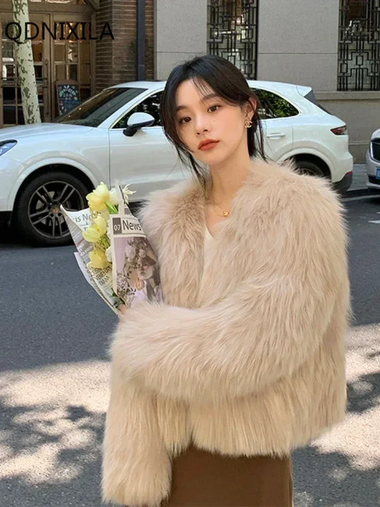 Faux Fur Coat 2024 ฤดูใบไม้ร่วง/ฤดูหนาวผู้หญิงใหม่เลียนแบบฟ็อกซ์ขนสัตว์ขนสัตว์ปลอมสั้นเสื้อเกาหลีแฟชั่นผู้หญิงแจ็คเก็ต