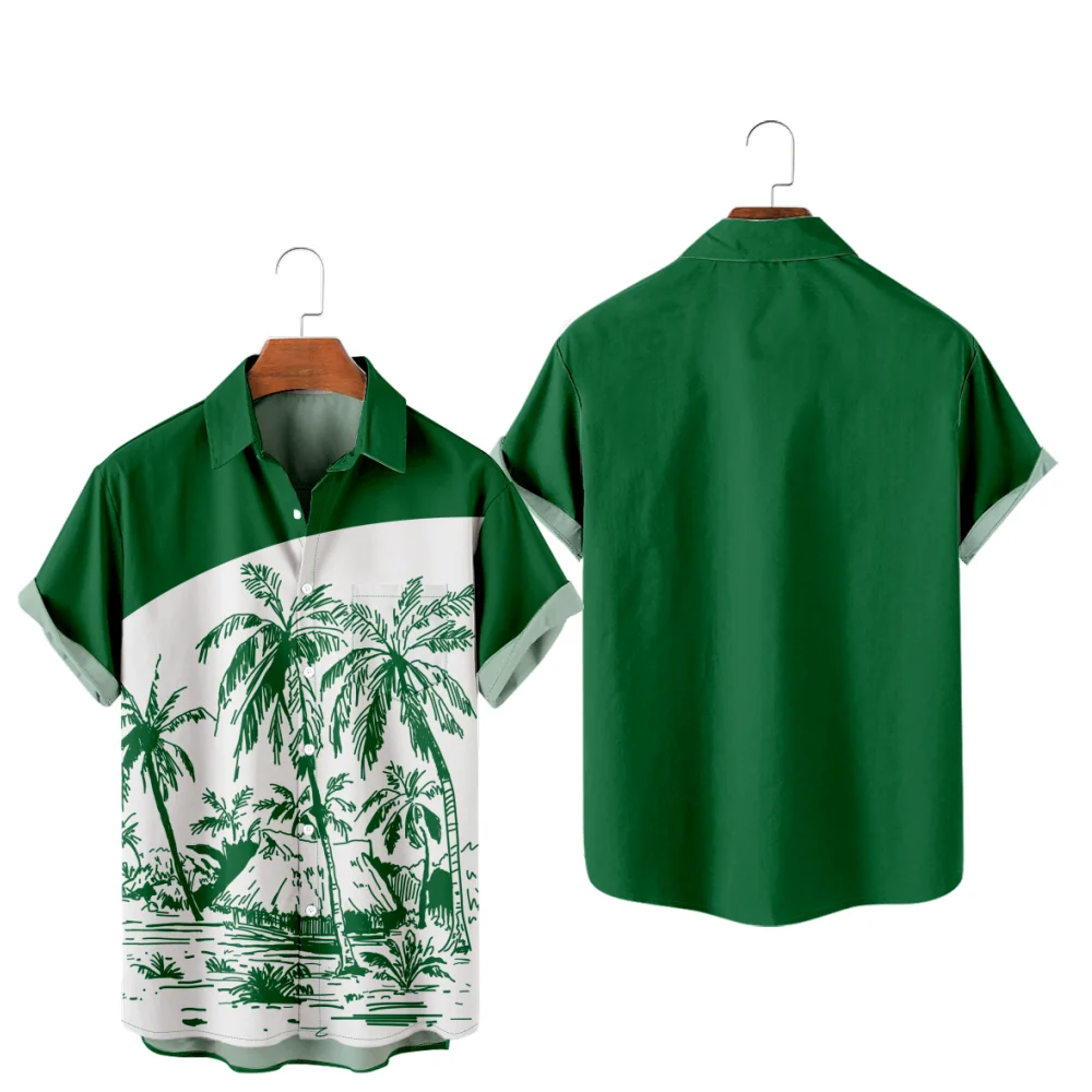 

Мужская гавайская рубашка, зеленые топы, принт кокосовой пальмы, пляжная и морская рубашка Y2K Hombre, модная креативная летняя рубашка