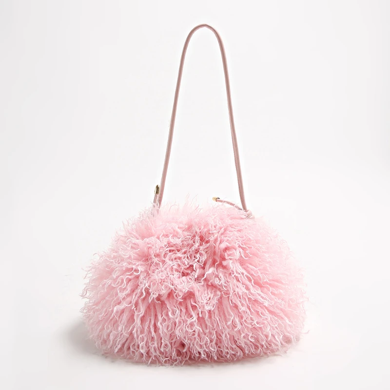 Luxury Retro Long Roll Plush Cloud Bag Solid Color Large Capacity Multifunctional Shoulder Bag Exquisite Elegant Banquet Bag New