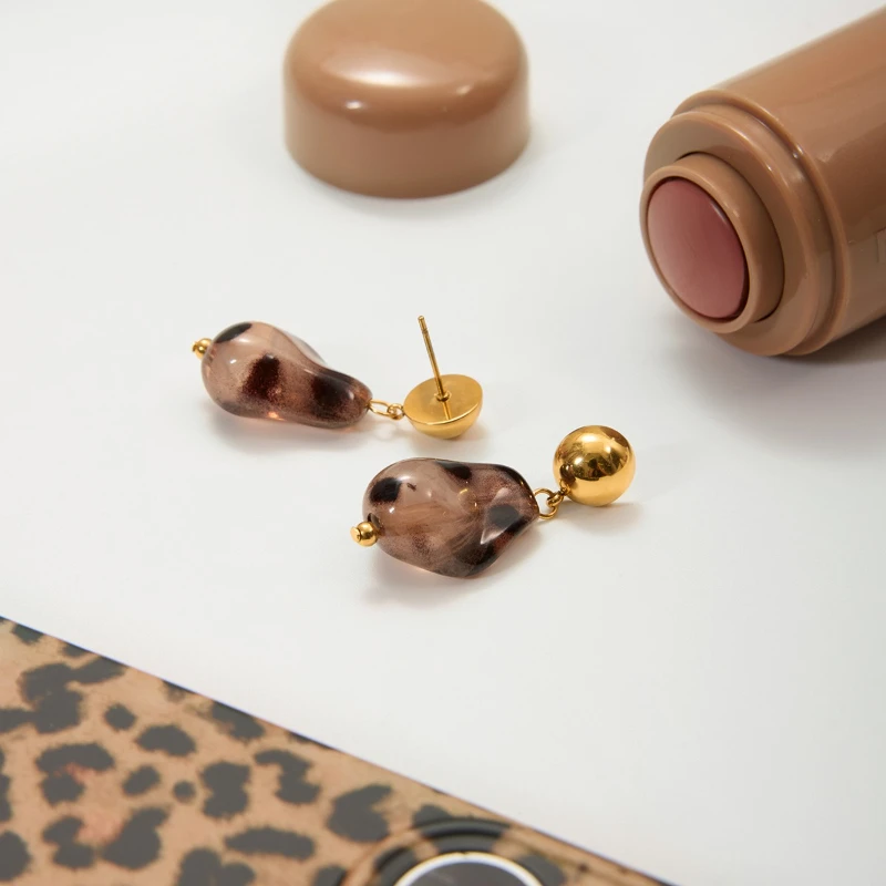 PRISCA | Leopard Print Acrylic Earring Stainless Steel Women Vintage Wedding Jewelry 18k Gold Stylish 2026