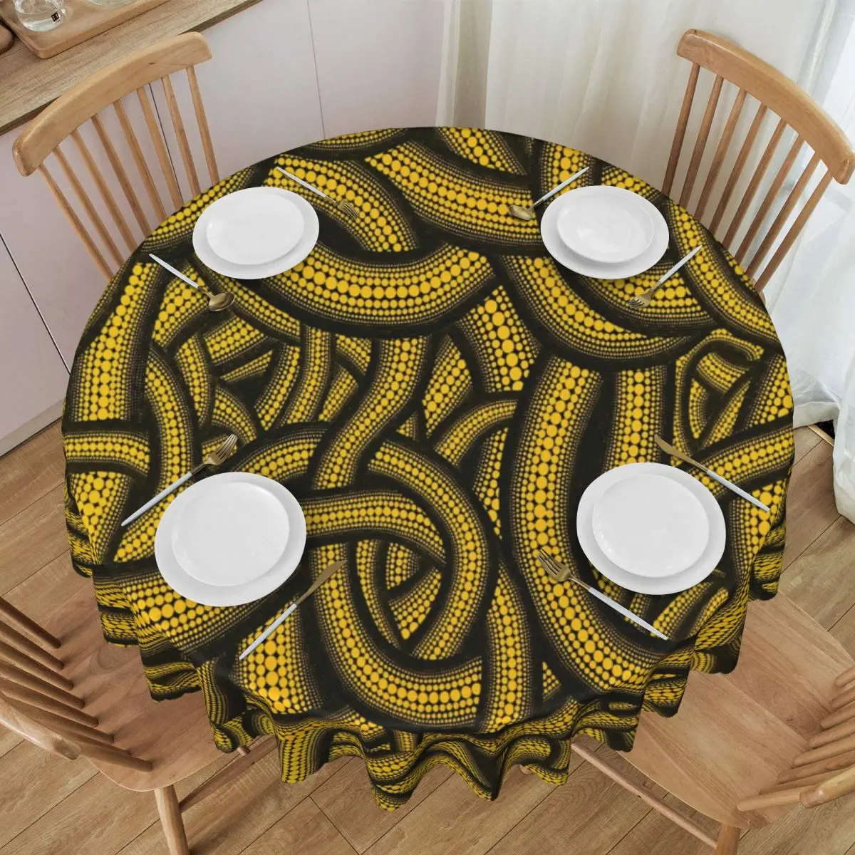 Customized Round Yayoi Kusama Tablecloth Waterproof Oil-Proof Table Covers 60 inch Pumpkin Aesthetic Table Cloth