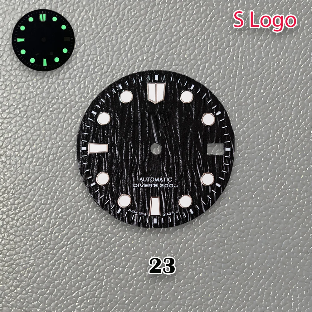 New 28.5mm S Logo Vertical Stripe Dial Green Noctilucent Fit NH35/NH36 Movement Hot Sales Watch Modification Accessories