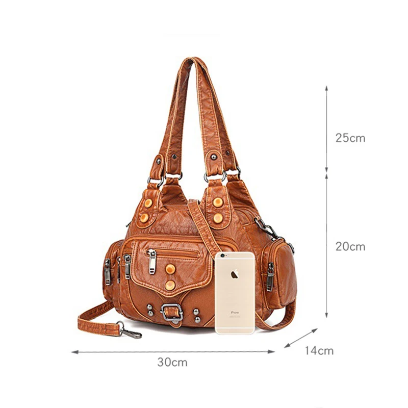 Ladies Tote Soft Leather Large Capacity Multilayer Shoulder Crossbody Bag Ladies Vintage Fashion Clash Color Bags