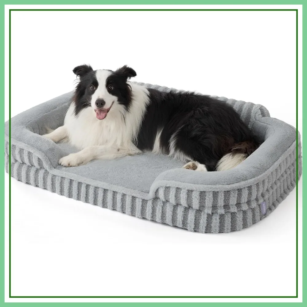 

Orthopedic Waterproof Large Pet Bed with Sides, High Back Non-Slip Bottom and Egg-Crate Foam, Washable Cover, Grey