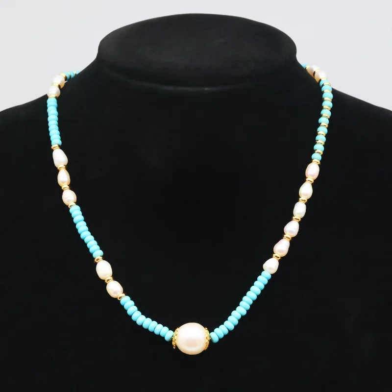 European And American Medieval Turquoise Natural Stringed Pearls Necklace For Women With Light Luxury Minority High Sense Temper