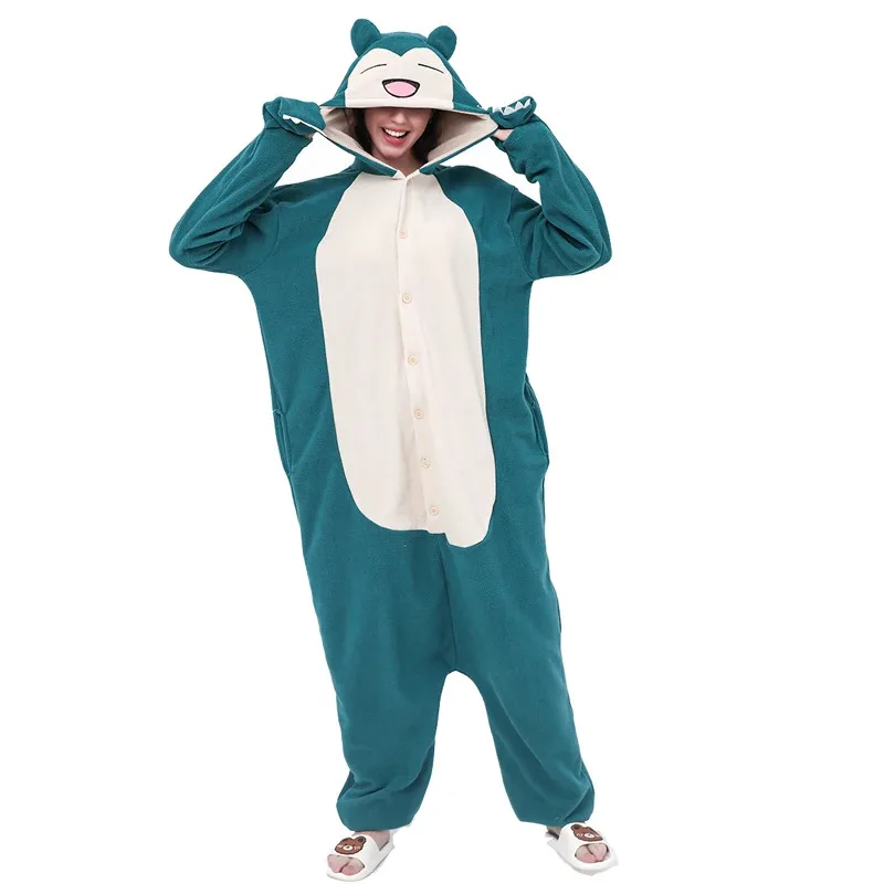 Costume cosplay da donna con sorriso e snorlax per adulti Pigiama Halloween Kigurumi Natale Abiti invernali per tutto il corpo