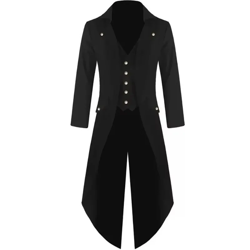 Men's Tuxedo Tailcoat Lapel Collar Gothic Steampunk Victorian Costume Long Trench Tail Coat Frock Outfit Dovetail Formal Uniform