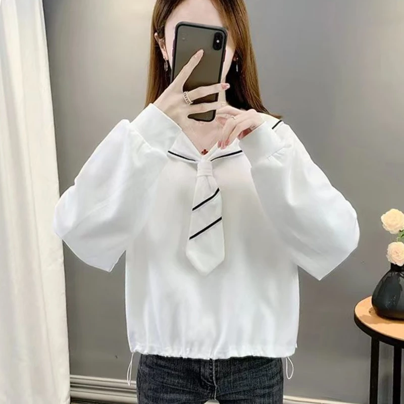 Sailor Collar Sweatshirts Women Clothing Kawaii Preppy Korean Spring Baggy S-3XL Design Girls Harajuku Gentle High Street Cozy