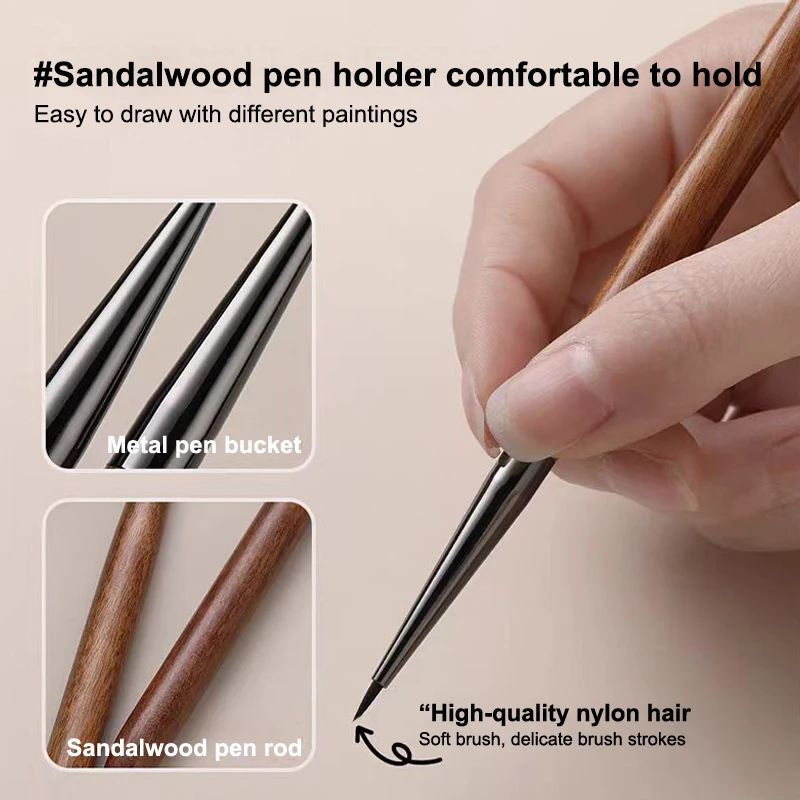 1 قطعة خشب الصندل مسمار الأشعة فوق البنفسجية هلام فرشاة قلم مسمار الفن بطانة فرشاة زهرة اللوحة قلم رسم أداة مانيكير