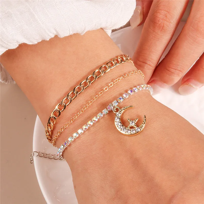 Aihua Bohemian Kristall türkisch glücklich blau Auge Armband Armreif für Frauen Gold Farbe Kette Armband Set Vintage Boho Schmuck Geschenke – Detail 7