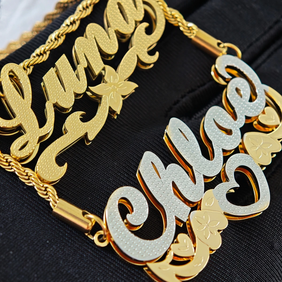Custom Name Necklace  Plated Stainless Steel Hollow Heart Script Nameplate Pendant Twisted Rope Chain Personalized Jewelry Gift