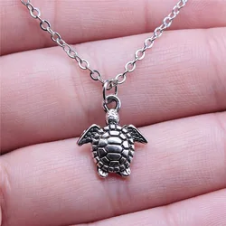 Antique Silver Color 14x16mm Sea Turtle Necklaces Short Chain Choker Necklaces