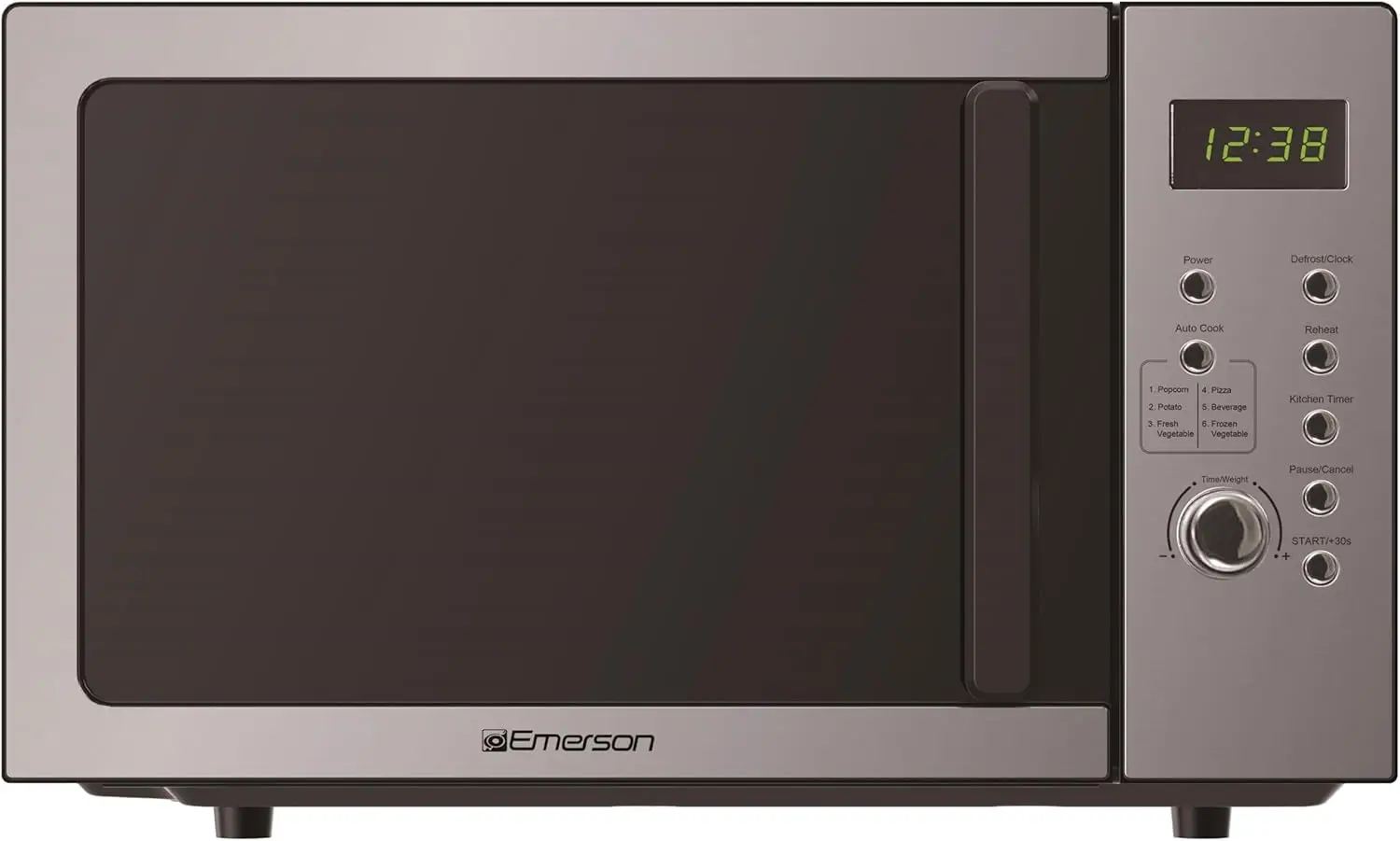 Compact Countertop Microwave Oven, 900W, 0.9 Cu. Ft., Stainless Steel - LED Display, Push Button Controls, 5 Power Levels, 6 Aut