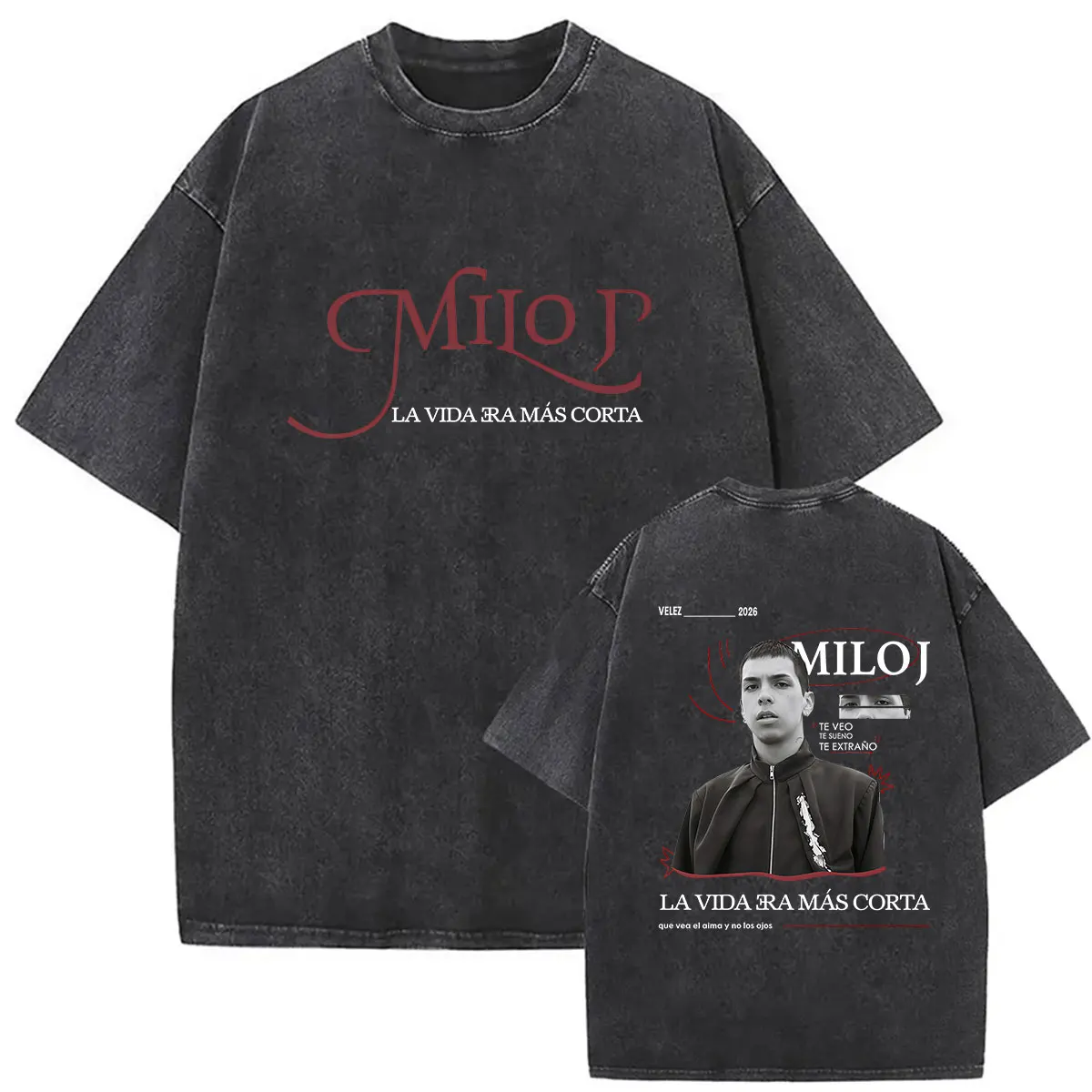 Milo J La Vida Era Mas Corta Album 2026 Vintage Washed T Shirt Men's Clothing Fashion Short Sleeve T-shirt Casual Oversized Tees