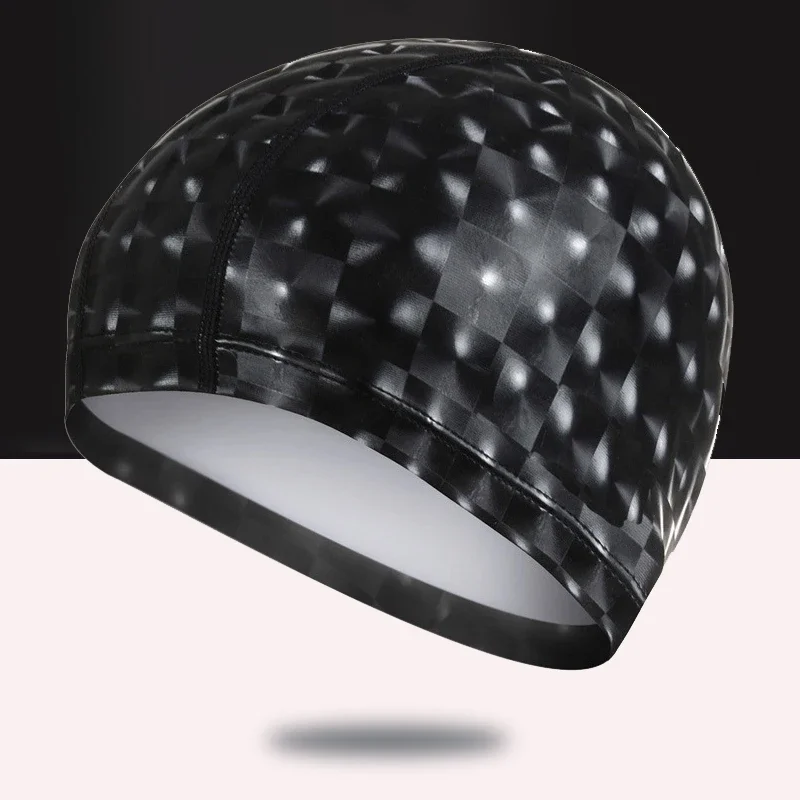 

Мужская, женская, мужская, свободного размера, эластичная водонепроницаемая шапочка для плавания из полиуретана, ткань, защищает уши, длинные волосы, спортивная шапочка для бассейна, шапочка для плавания