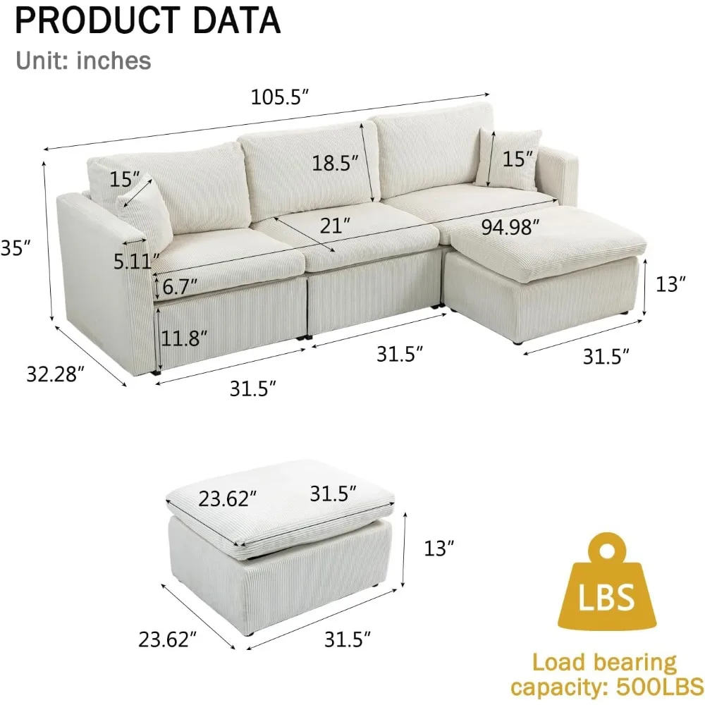 أريكة مقطعية على شكل حرف L مكونة من 3 مقاعد مع مسند، مجموعة أريكة مريحة ذات مقعد عميق لغرفة المعيشة #2