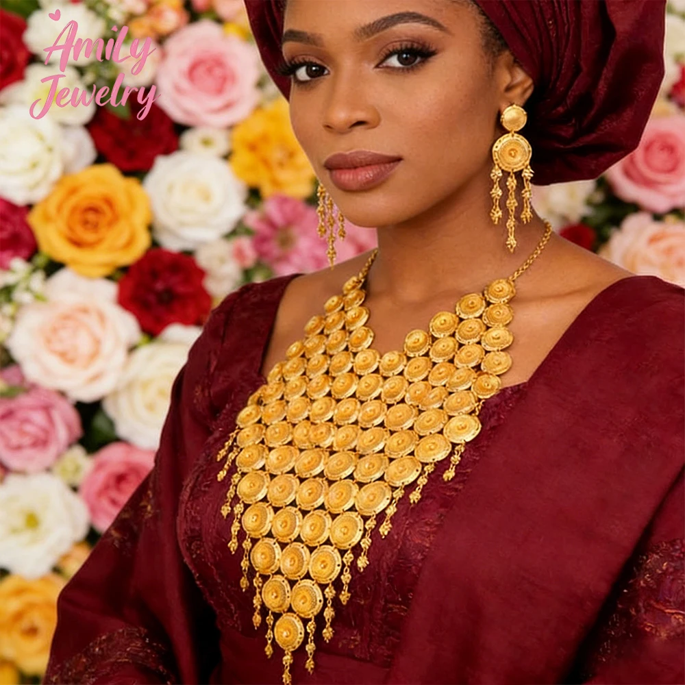 

Jewelry Middle East Drop Earring Exaggerated Necklace Set African Women Earring Luxury Necklace Jewelry Sets Wedding Party Gifts