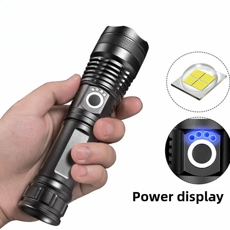 

New Cross-Border P50 Flashlight, High-Brightness Battery Display Flashlight, USB Rechargeable Zoom Spotlight