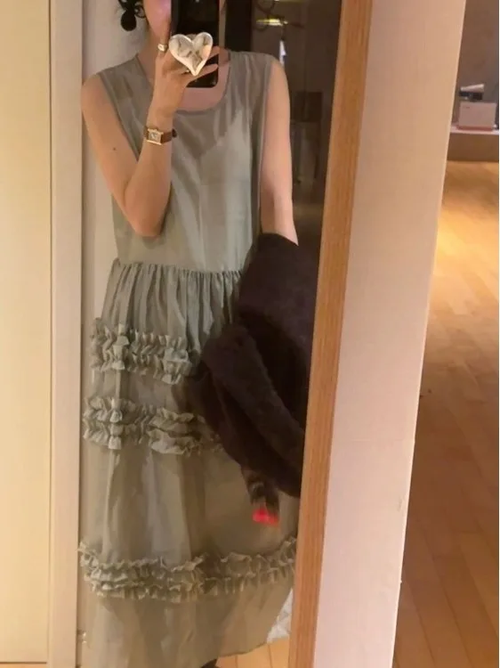 

Chic Vintage round Ne Loose Layered Splice Svel Vest Dr Women's Faion Spring Clothing Comfortable Fit Sundr