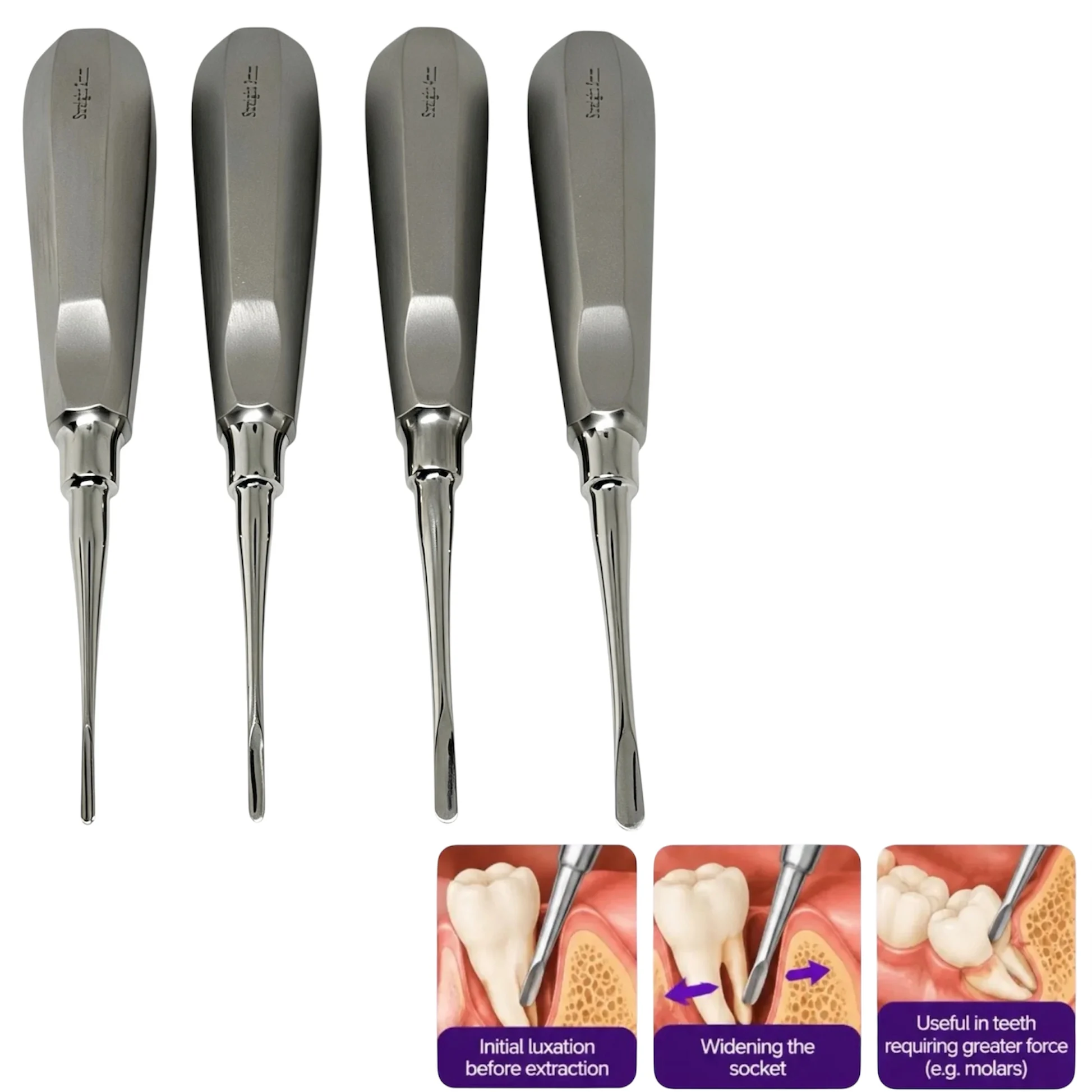1/4pcs Dental Straight Root Elevators Tooth Extraction Straight Head Elevators 2mm/3mm/4mm/5mm