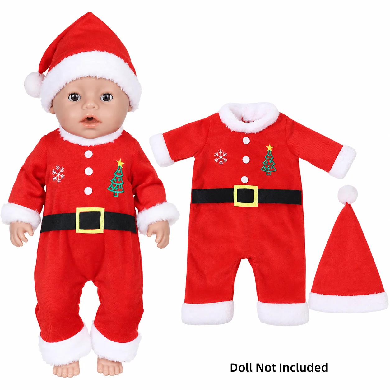 Weihnachtskleidung Weihnachtsmann Kostüm für Reborn Babypuppe 16-18 Zoll 40-45 cm Zubehör zum Anziehen Rollenspiel Fantasiespiel Spielzeug Weihnachtsgeschenk für Kinder