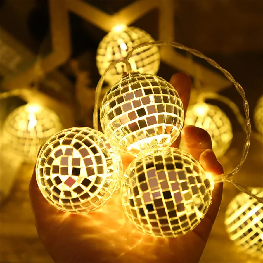 10/20 LED Christmas Tree Disco Ball Mirror Ball Ornaments Mini Disco Mirror Balls Fairy String Lights For Wedding Holiday Decor