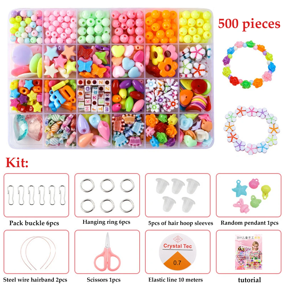 500pcs DIY Handmade Beaded Children\'s Toy Creative Loose Spacer Beads Crafts Making Bracelet Necklace Jewelry Kit Girl Toy Gift