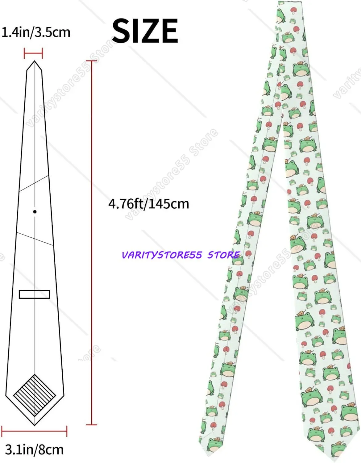 Cute Green Frogs and Mushrooms Ties for Men Novelty Soft Funny Formal Fashion Men's Necktie Party Costume Gifts