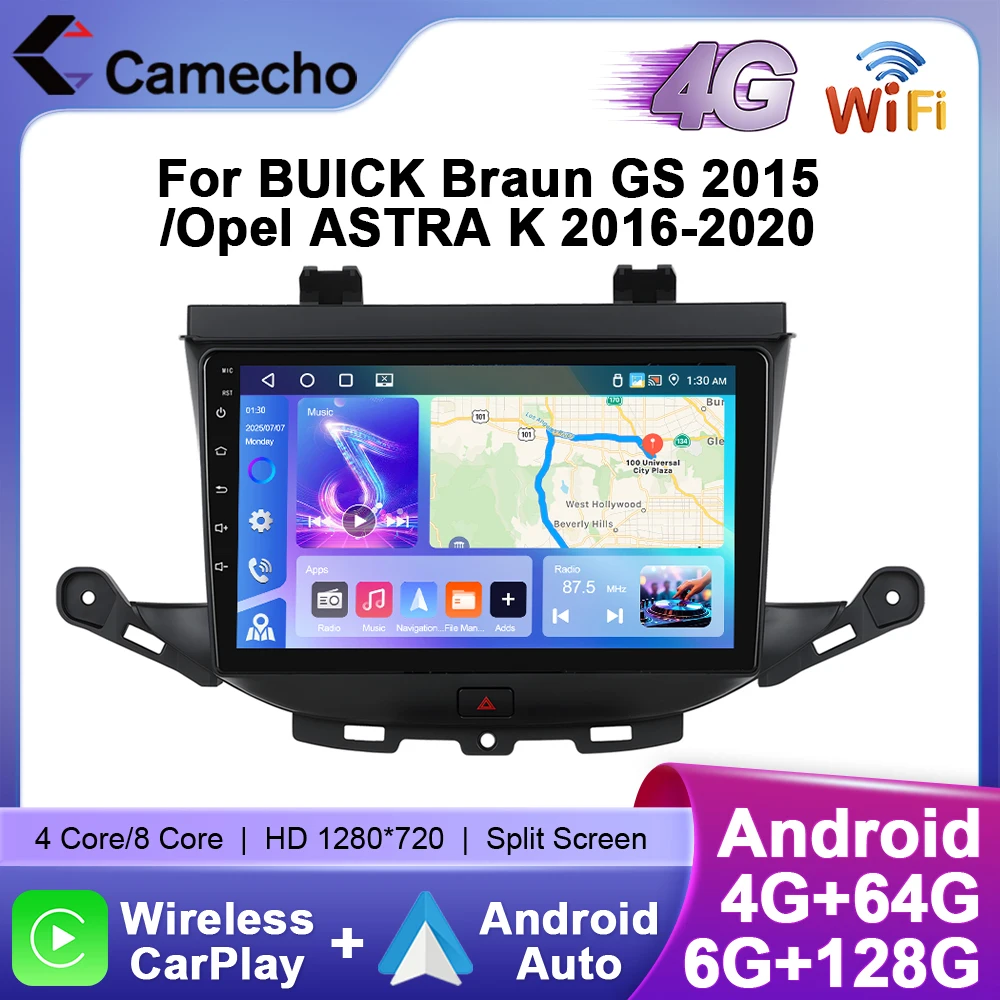 Camecho inalámbrico CarPlay Android Auto Radio de coche para BUICK Braun GS 2015/Opel ASTRA K 2016-2020 reproductor Multimedia 4G WIFI GPS