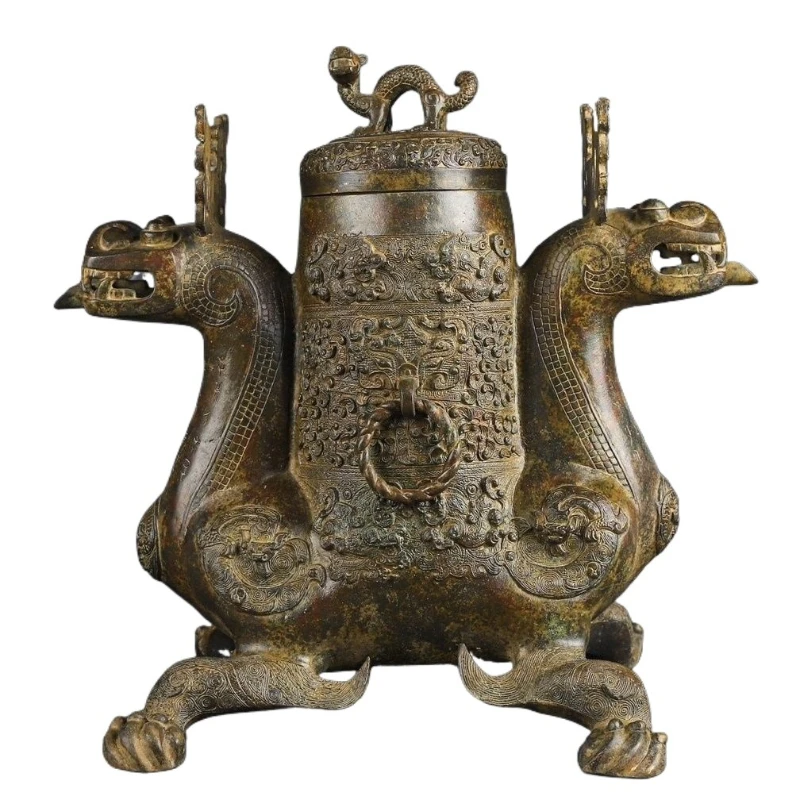 Western Zhou bronze double-headed beast statue bronze antique pure copper home wine ware