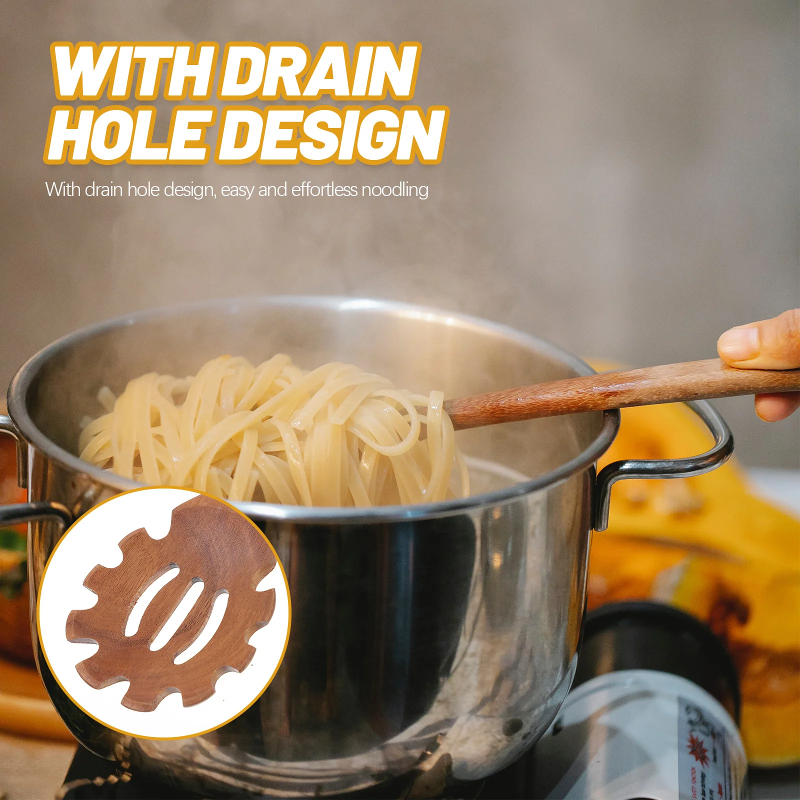 

1pc Wooden Noodle Strainer Long Handle Hollow Out Design For Soup Pasta Separation Kitchen Colander Spoon Spaghetti Server Hot