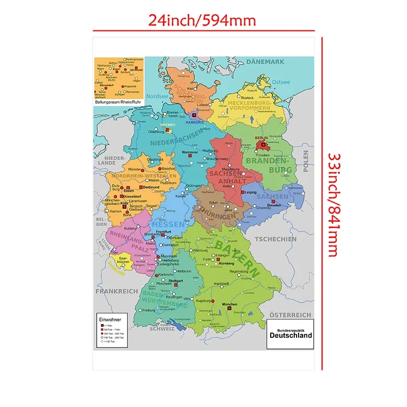 59*84cm The Germany Administrative Map In German Non-woven Canvas Painting Wall Decorative Poster Room Home Decoration