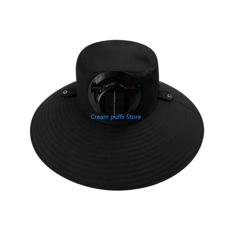 50LE USB Powered Solar Fan Cooling Sun Hat with Sun Cover and Chin Cord for Anglers Gardeners Camp Days Outdoors in Summer