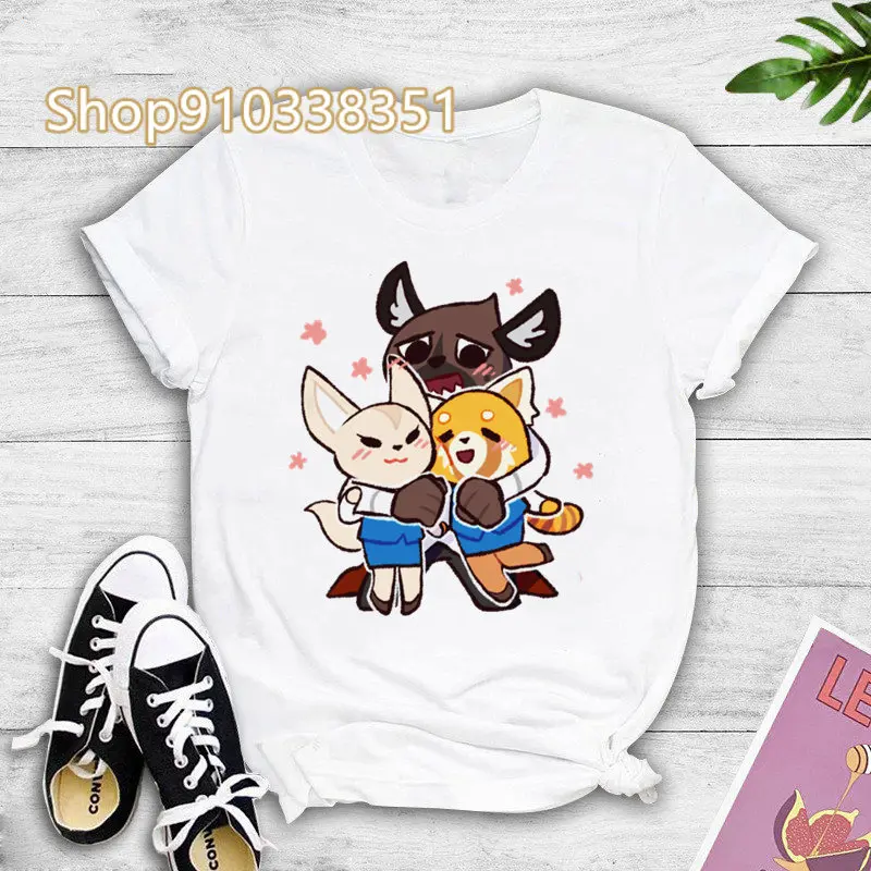 Summer Harajuku T-shirt Cartoon Aggretsuko Women\'s Fashion Retsuko And Isabelle Short Sleeved Couple Kawaii Printed T-shirt Tops