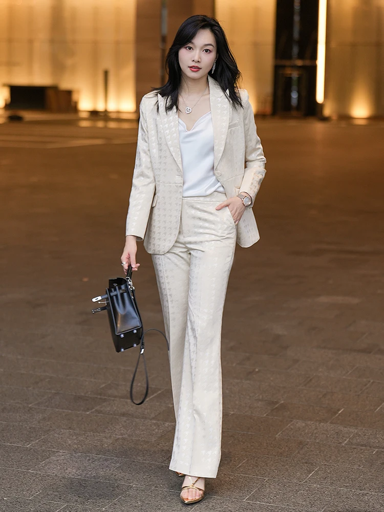

Champagne Color Embroidered Small Fraance Sle Suit Set Women's Casual Profional Pants Two-Piece Set Faionable Ensemble