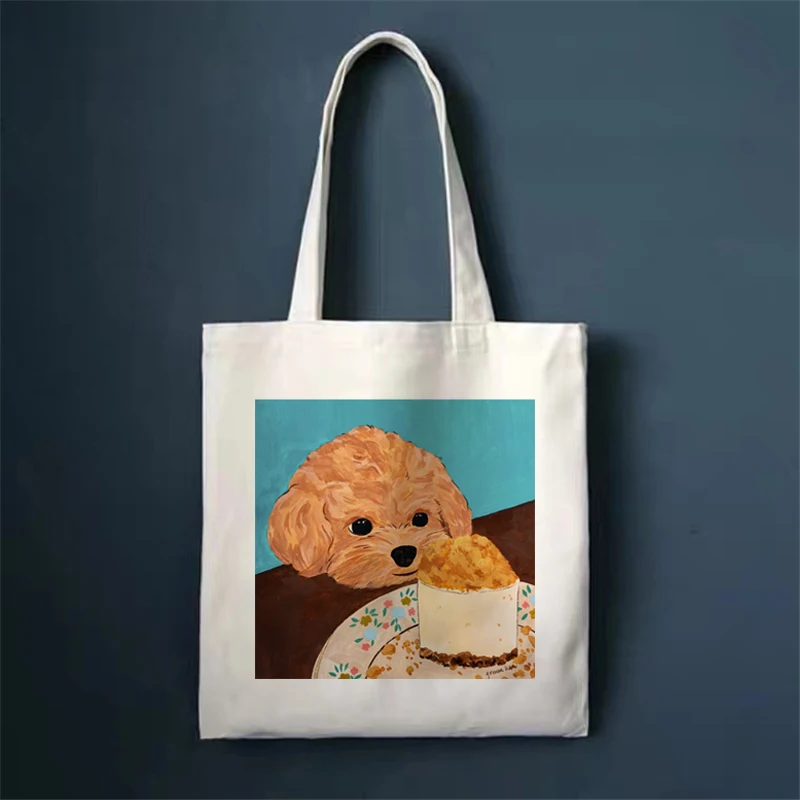 

Милая универсальная сумка на плечо с принтом щенка Харадзюку, кавайная универсальная сумка на плечо, многоразовая женская экологически чистая сумка