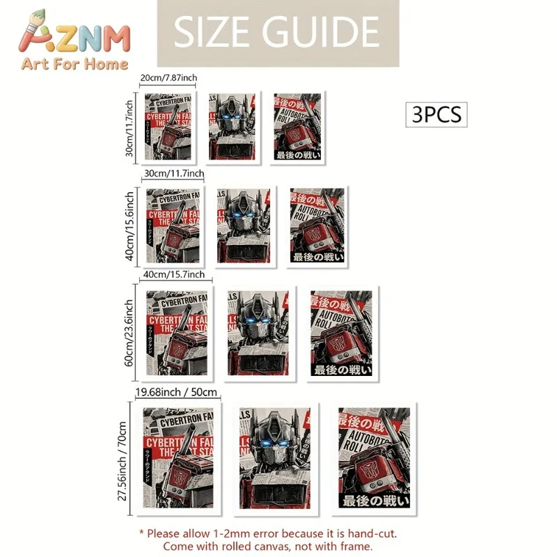Optimus Prime Autobots Newspaper Collage Japanese Text Background Transformers Canvas Wall Art No Frame Movie Print Poster for