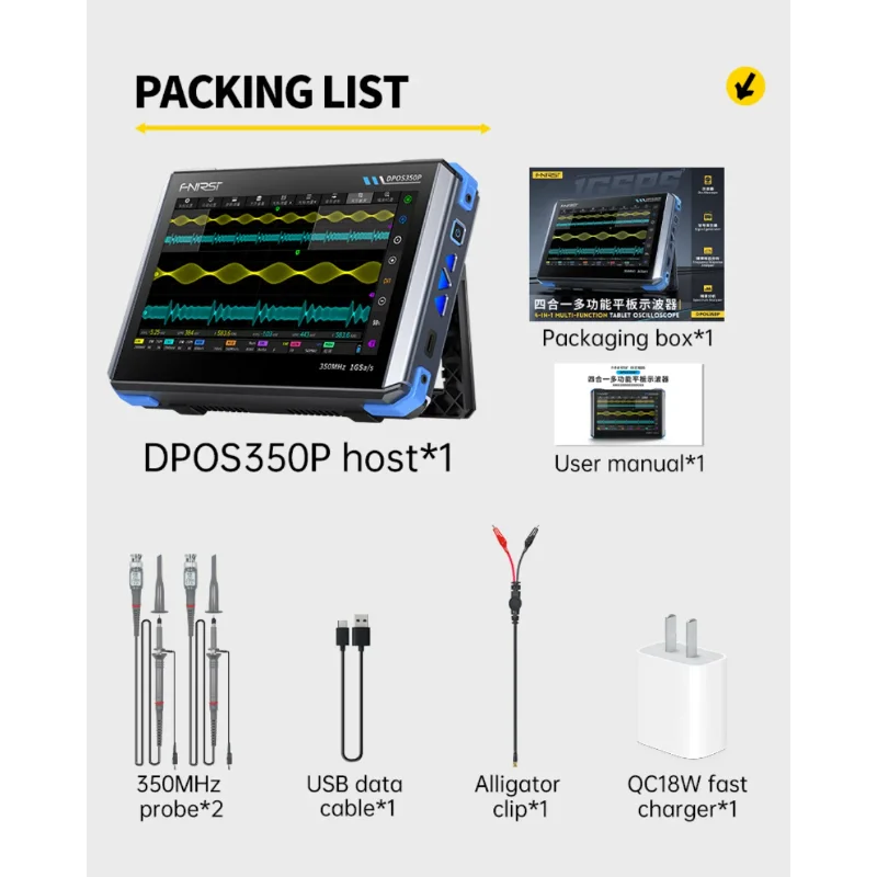 DPOS350P 4-in-1 Tablet Oscilloscope 350MHz 1GSPS Signal Generator Spectrum Analyzer Touch Screen Portable Lab Tool Kit