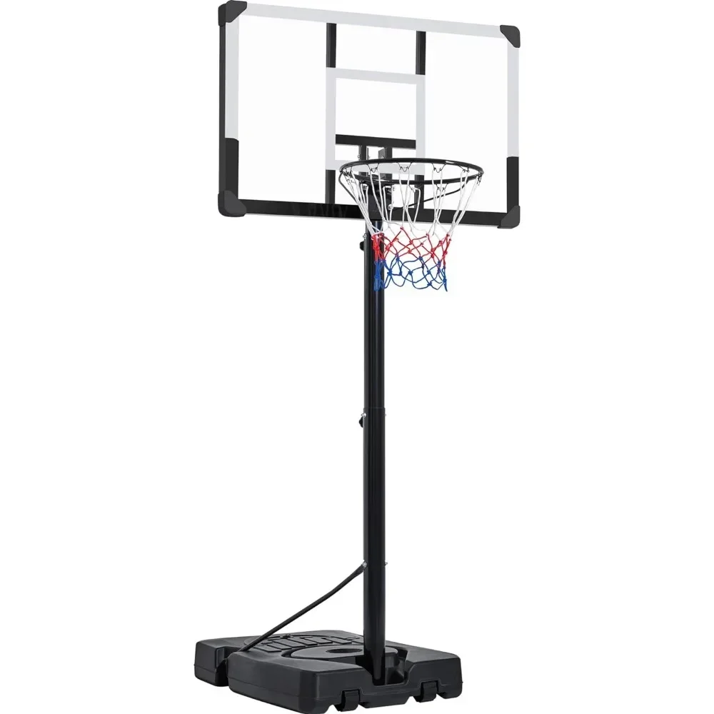 

Basketball Hoop Portable 44 Inch Basketball Goal System Height Adjustable 7.5-10ft with PVC Backboard and 2 Wheels