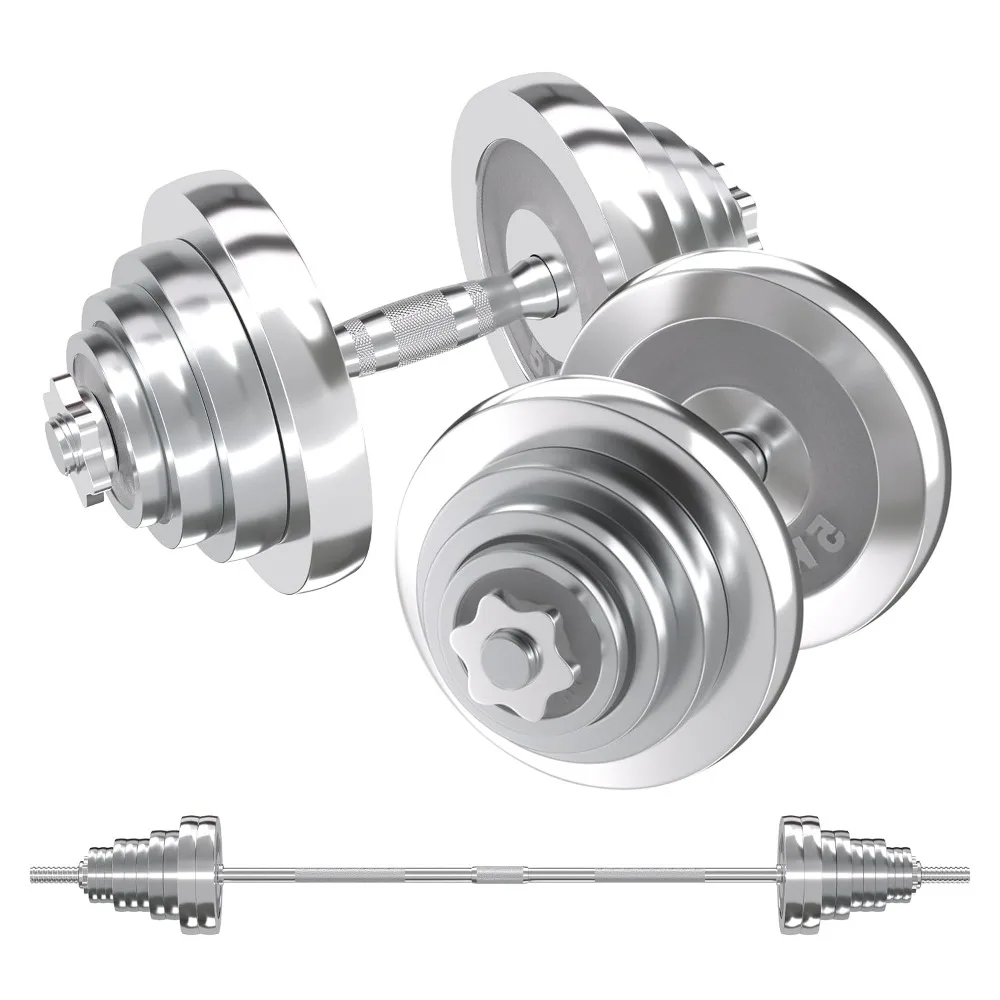 Adjustable Dumbbell Set, Chromed Weights to 100 lbs, Metal Rod for Barbell Use, Free Weight for Men & Women, Custom