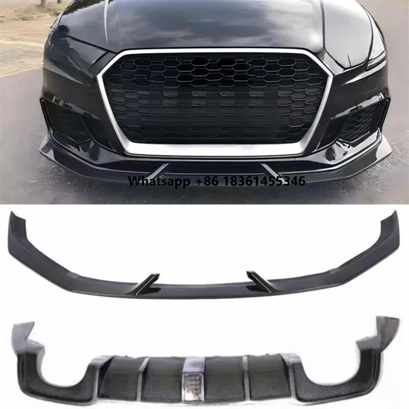 

For S3 2017-2020 High Quality Real Carbon Fiber Front Bumper Lower Lip & Rear Diffuser Spoiler Body Kit