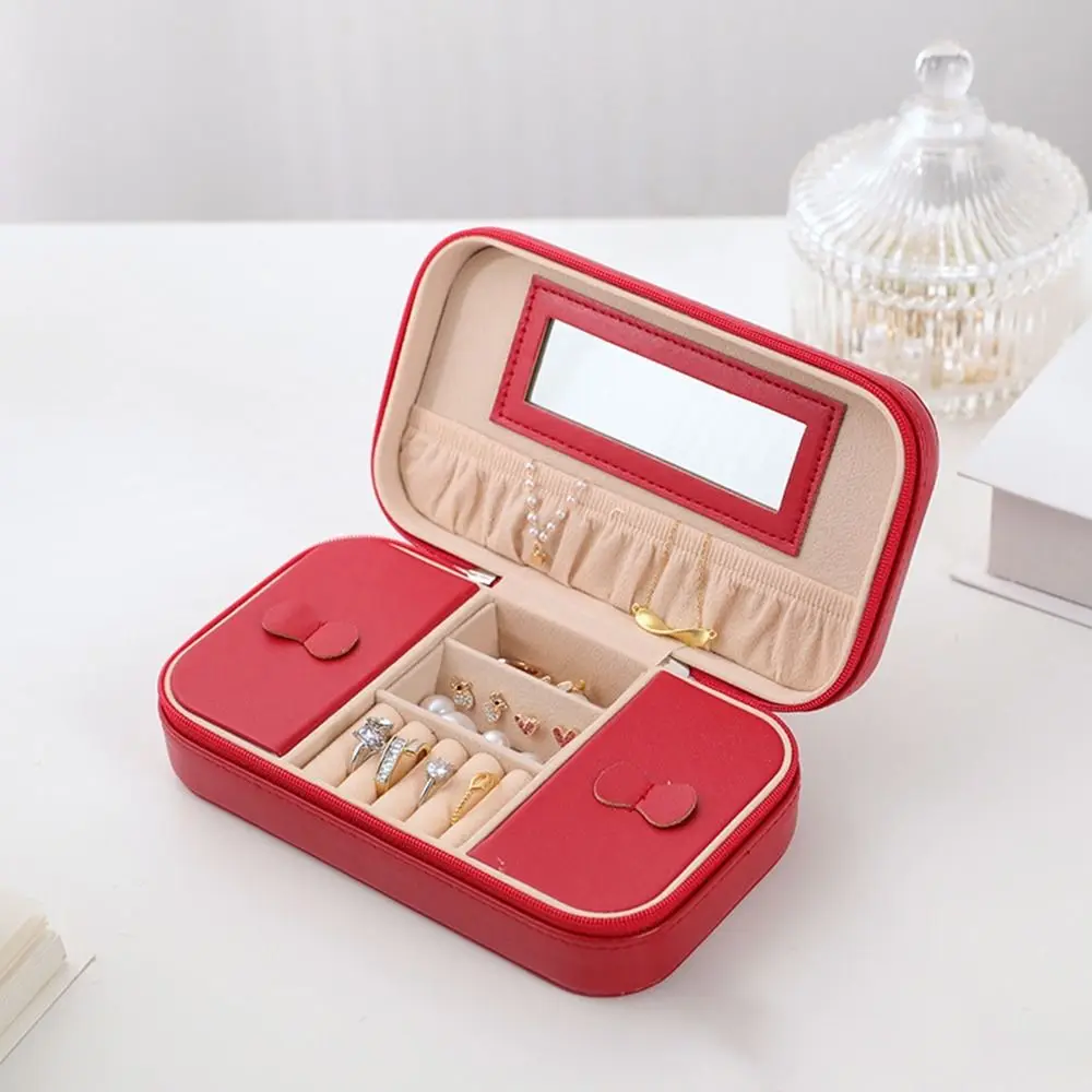 

Portable PU Jewelry Box Double Layer Large Capacity Travel Jewelry Case Waterproof Dustproof Zipper Stotage Boxes Women
