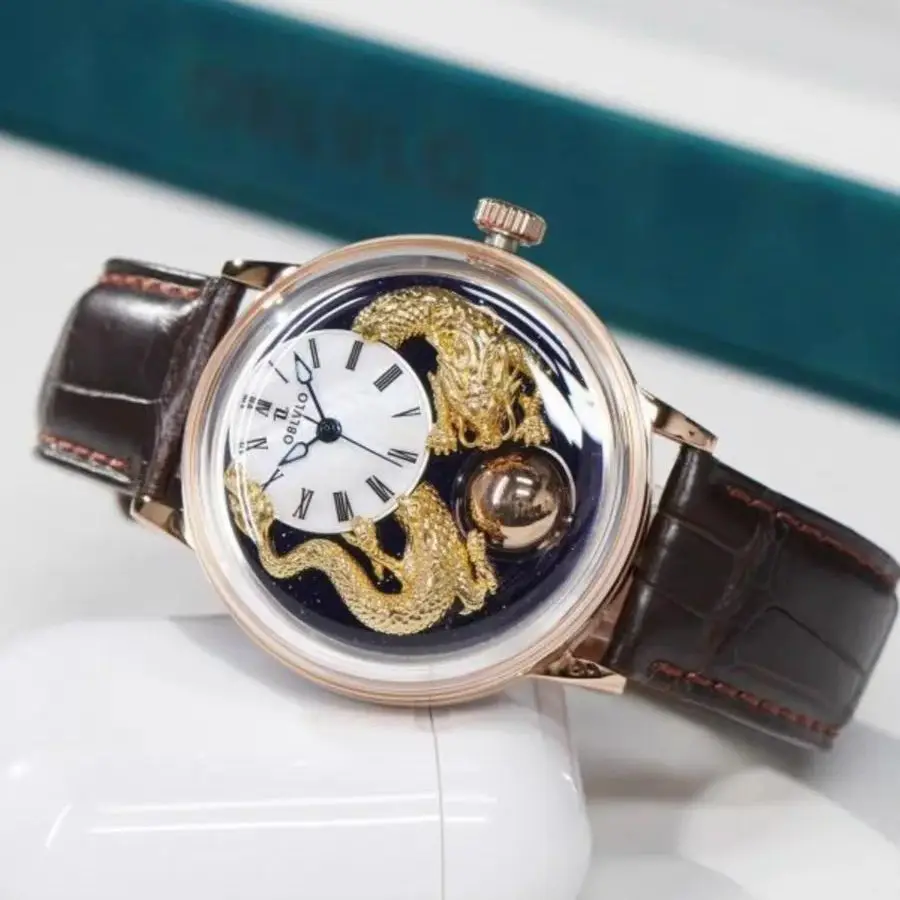 OBLVLO Men Automatic Watch Luxury 42MM Mechanical Wristwatch Luminous 50m Waterproof Sapphire Rotatable 24 Hours Ball Dial