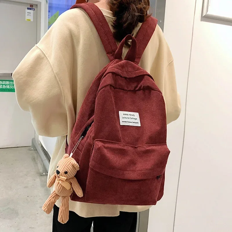 

Retro women backpack Fashion high school college students book bag Simple corduroy Female backpacks large capacity Bags Rucksack