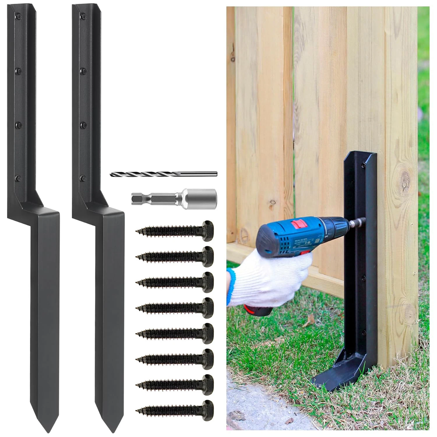 2er-Pack robuste Zaunpfosten-Reparaturpfähle aus Stahl, Zaunpfosten-Anker-Bodenspieß, zur Reparatur neigbarer/gebrochener Zaunpfosten