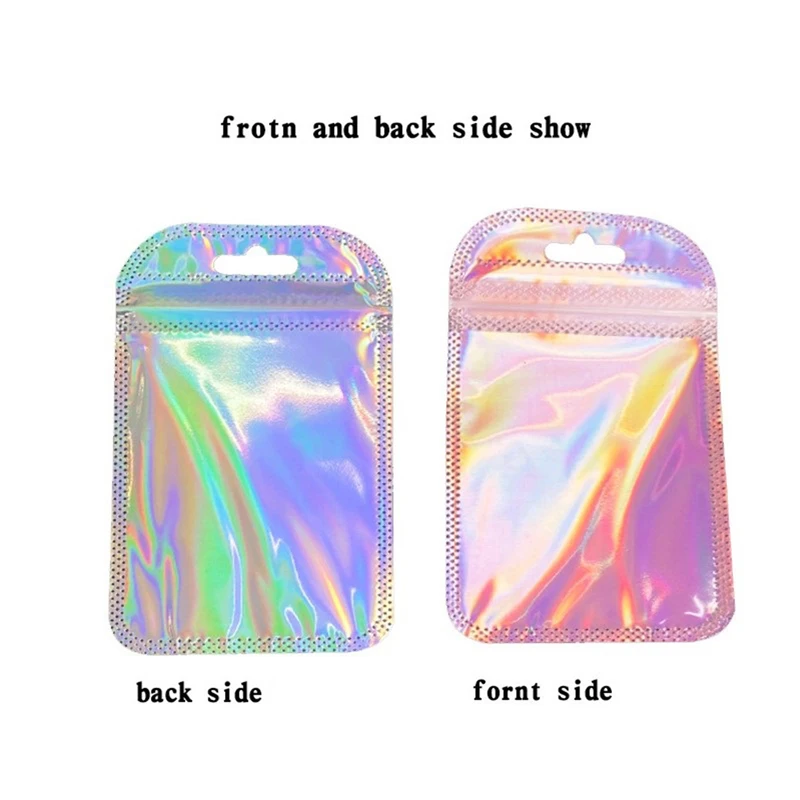 50pcs Iridescent Self Sealing Bags Pink Laser Plastic Pouches Resealable Zip Lock Packaging for Jewelry Display Retail Bags