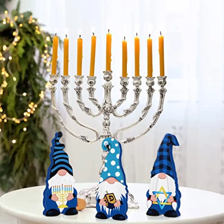 3 قطع هانوكا التماثيل كتل خشبية هانوكا الجدول زينة الشانوكا الجدول المركزية التماثيل الخشبية علامات لرف المكتب
