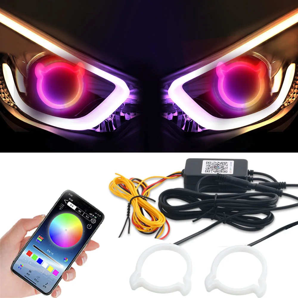 

Car Angel Eyes RGB Cotton Halo Rings Bear Face Shape 12V Led Headlight DRL Angel Eye Lamp With Amber Turning Light APP Control
