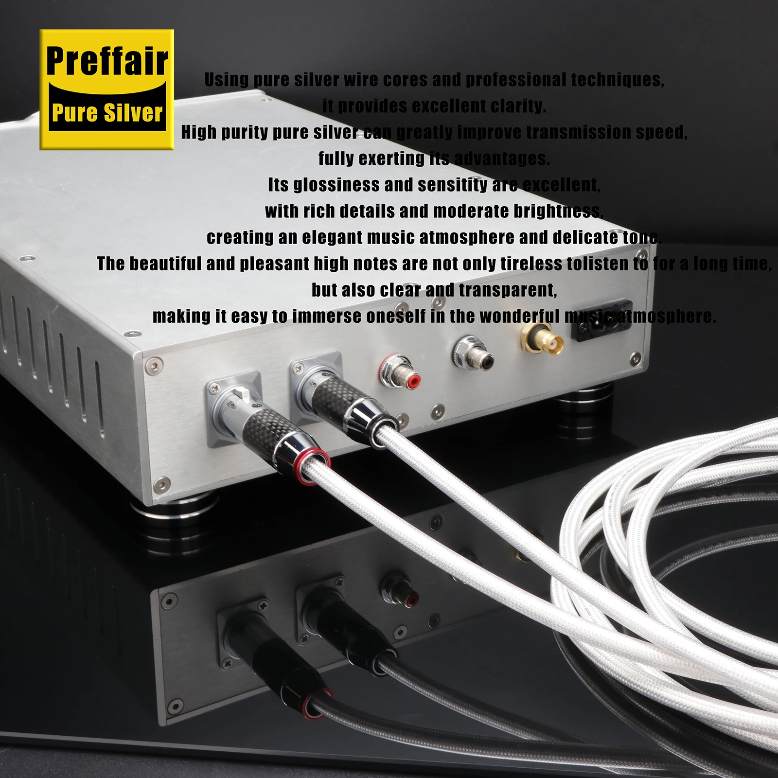Solid Pure Silver Audio XLR Cables 1 Pair Preffair 18AWG with Carbon Fiber 3pins Balanced Connector for HiFi Devices--X451XR1801