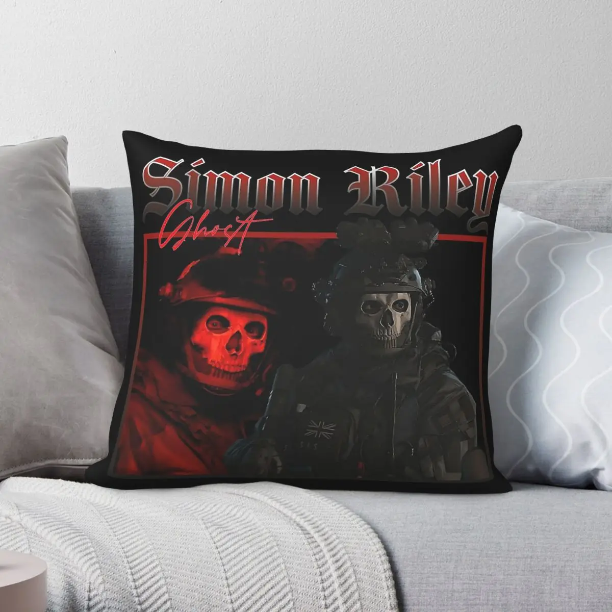 Simon Ghost Riley Pillowcase Polyester Linen Velvet Pattern Zip Decor Throw Pillow Case Home Cushion Cover